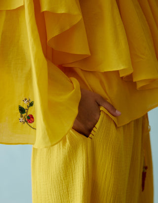 Yellow embroidered chillies top and pant