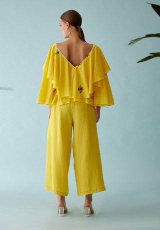 Yellow embroidered chillies top and pant