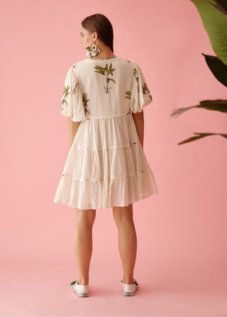 Cream bubble sleeves tier dress