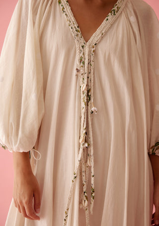 Cream cotton bubble sleeves maxi dress