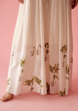 Cream cotton bubble sleeves maxi dress