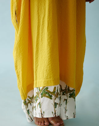 Yellow hand-braided tassels kaftan dress