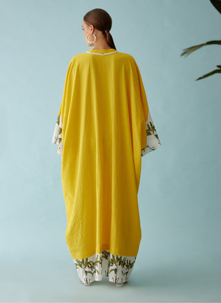 Yellow hand-braided tassels kaftan dress