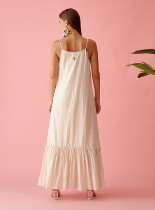 Cream handwoven jamdani cotton slip dress