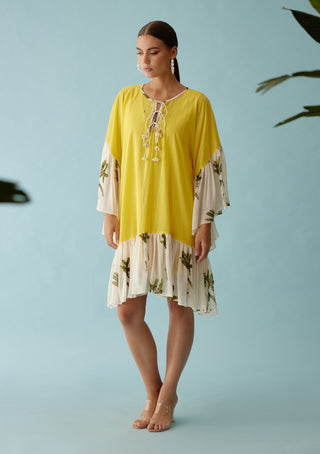 Yellow banana tree print frill dress