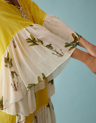 Yellow banana tree print frill dress