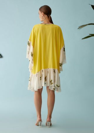 Yellow banana tree print frill dress