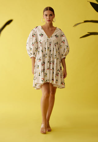 Off-white chilli print bubble sleeve tier dress