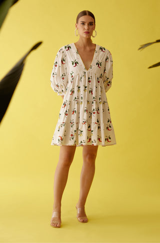 Off-white chilli print bubble sleeve tier dress