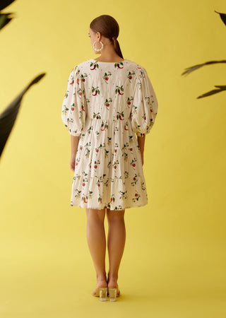 Off-white chilli print bubble sleeve tier dress