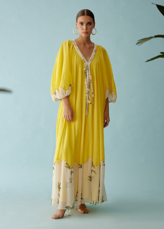 Yellow hand braided tassels maxi dress