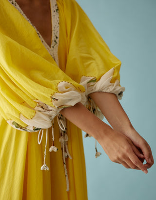 Yellow hand braided tassels maxi dress