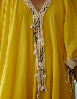 Yellow hand braided tassels maxi dress