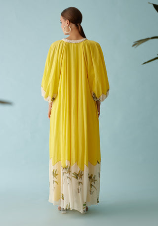 Yellow hand braided tassels maxi dress