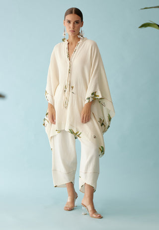 Cream hand-braided tassel kaftan