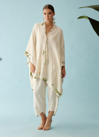 Cream hand-braided tassel kaftan