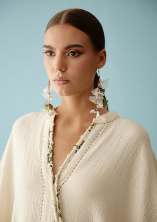 Cream hand-braided tassel kaftan