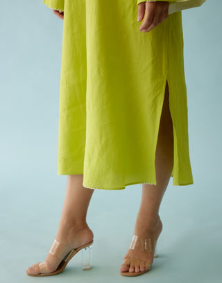 Lime green embroidery flower kaftan