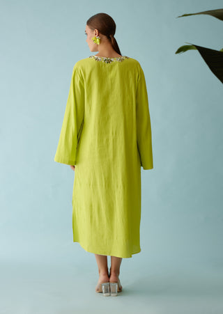 Lime green embroidery flower kaftan