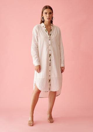 Cream banana tree hi-low shirt dress