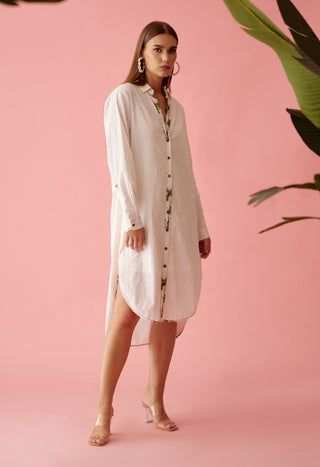 Cream banana tree hi-low shirt dress