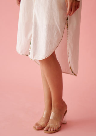 Cream banana tree hi-low shirt dress