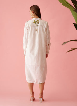 Cream banana tree hi-low shirt dress