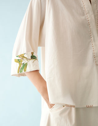 Cream poplin applique top