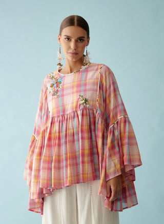 Pink madras checks frill top