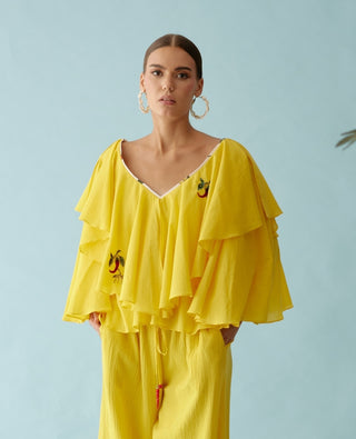 Yellow chilli applique frill top