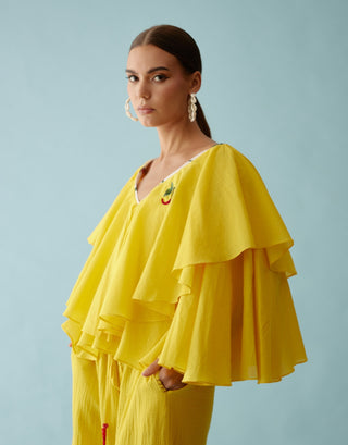 Yellow chilli applique frill top