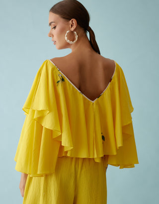 Yellow chilli applique frill top