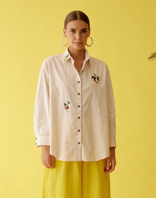 Cream embroidered chilli applique shirt