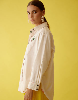 Cream embroidered chilli applique shirt