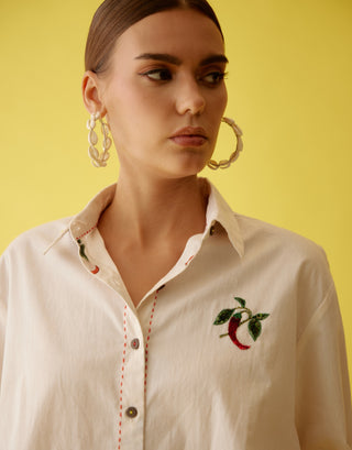 Cream embroidered chilli applique shirt