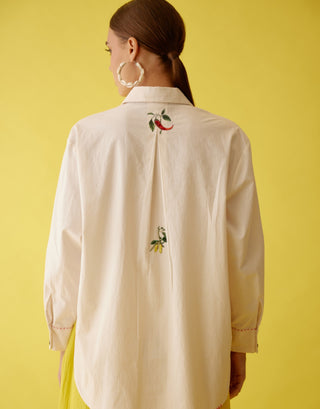 Cream embroidered chilli applique shirt