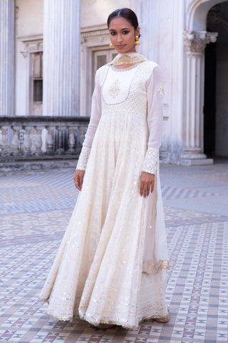 Ivory embroidered anarkali set