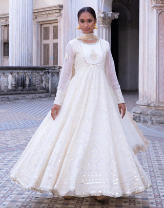 Ivory embroidered anarkali set