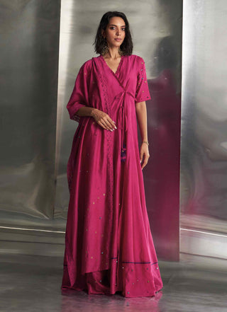 Pop pink tie-up anarkali set