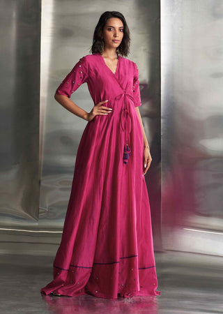 Pop pink tie-up anarkali set