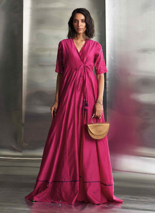 Pop pink tie-up anarkali set