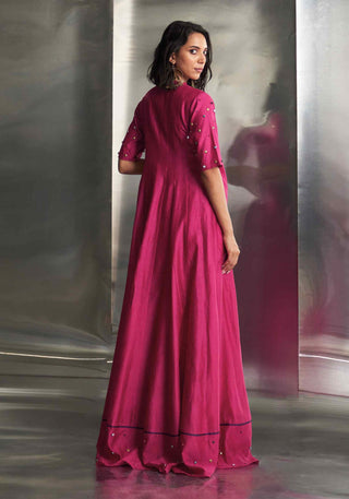 Pop pink tie-up anarkali set