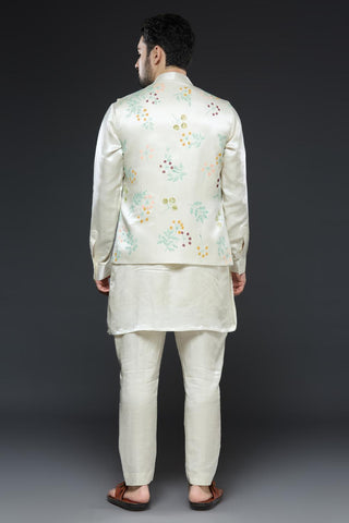 Ivory linen tissue vest with paired with kurta and slim pant