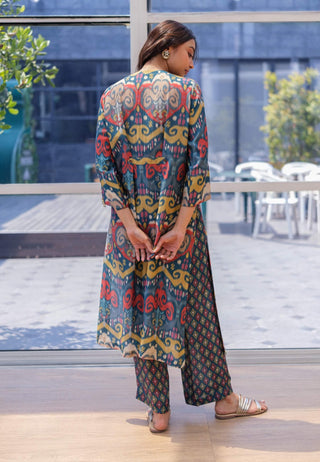 Multicolor Ikat printed kurta with pants