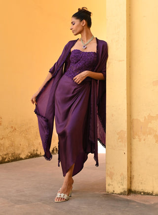 Izar purple draped skirt and cape set