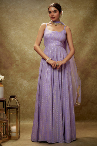 Purple & gold sequin anarkali gown