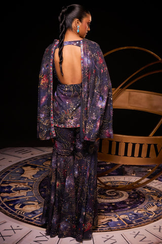 Navy multicolored cassiopeia cape sharara set