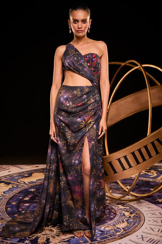 Navy multicolored polaris sari gown