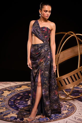 Navy multicolored polaris sari gown