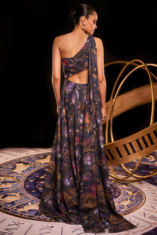 Navy multicolored polaris sari gown